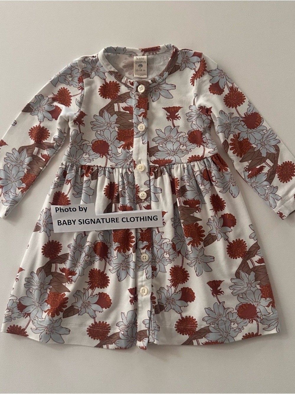 Kate Quinn 12-18 Months Light Blue Brown Floral Dress Viscose Bamboo Fall